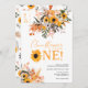 Boho chic rustikal orange Sonnenblumen 1. Geburtst Einladung (Vorne/Hinten)