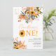 Boho chic rustikal orange Sonnenblumen 1. Geburtst Einladung (Stehend Vorderseite)