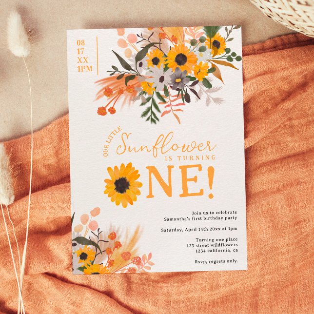 Boho chic rustikal orange Sonnenblumen 1. Geburtst Einladung (Von Creator hochgeladen)