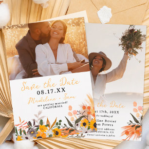Boho chic rustikal orange Sonnenblumen 2 Foto Hoch Save The Date
