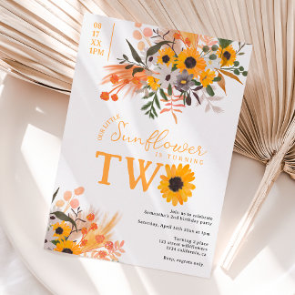Boho chic rustikal orange Sonnenblumen 2. Geburtst Einladung