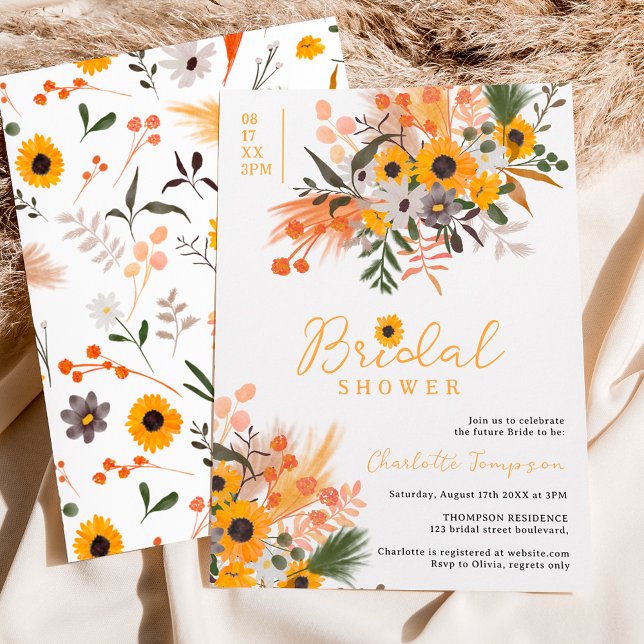Boho chic rustikal orange Sonnenblumen Brautparty Einladung (Von Creator hochgeladen)
