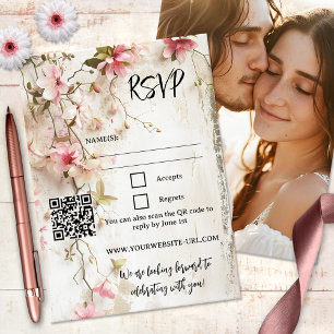 Boho Chic Rustikal Pink Floral RSVP Card Einladung