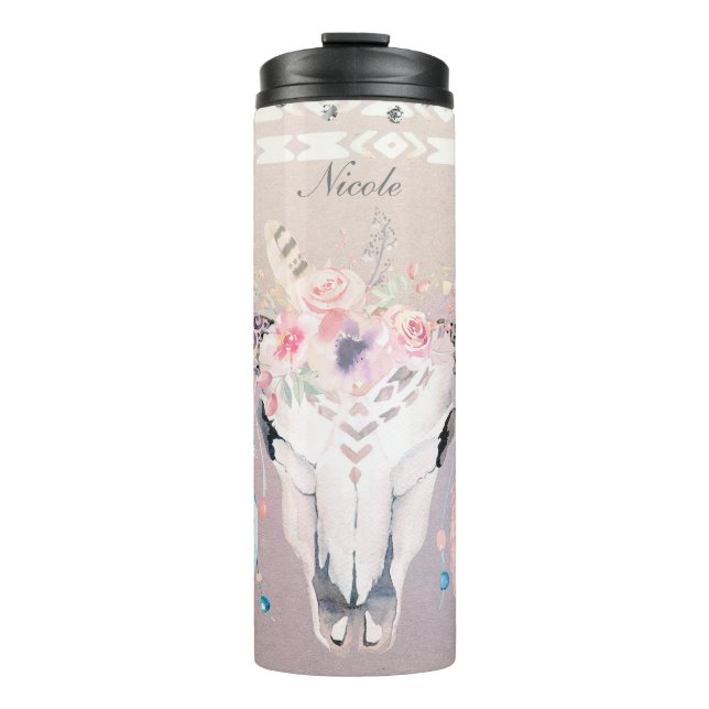 Boho Chic Rustikale Kuhschädel Bohemische Custom Thermosbecher (Vorderseite)