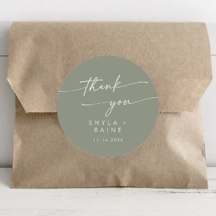 Boho Chic Sage Green Danke Gastgeschenk Hochzeit Runder Aufkleber