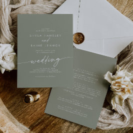 Boho Chic Sage Green Front and Back Wedding Einladung