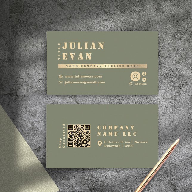 Boho Chic Sage Green & Gold Bold Typografie Visitenkarte (Boho Chic Sage Green & Gold Bold Typography Business Card)