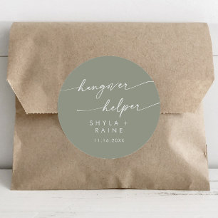 Boho Chic Sage Green Hangover Helper Bevorzugung Runder Aufkleber