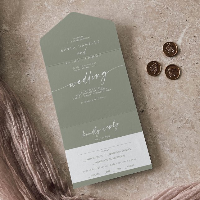 Boho Chic Sage Green Meal Choice UAWG Wedding All In One Einladung (Von Creator hochgeladen)