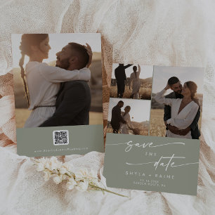 Boho Chic Sage Green Multi Foto QR Code Save The Date