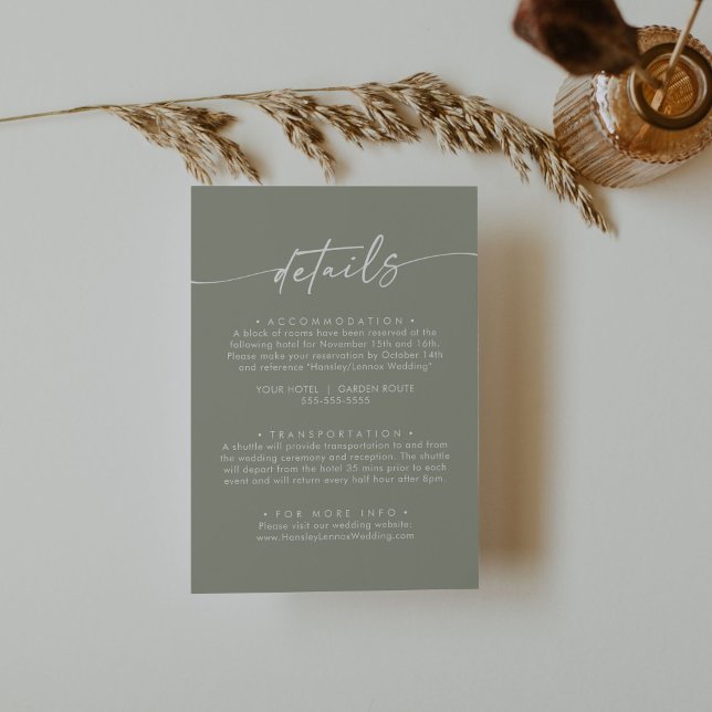 Boho Chic Sage Green Wedding Details Begleitkarte (Von Creator hochgeladen)