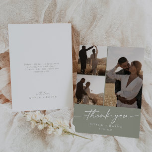 Boho Chic Sage Green Wedding Foto Collage Dankeskarte