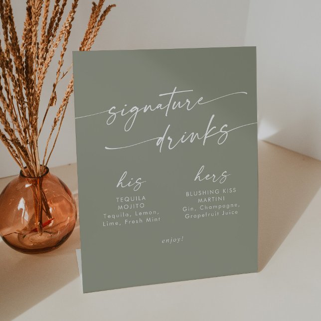 Boho Chic Sage Green Wedding Signature Drinks Sockelschild (Von Creator hochgeladen)