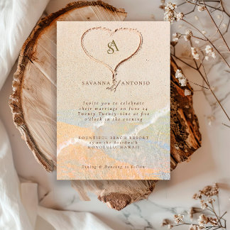 Boho-Chic-Sand-Herz-Strand-Ziel-Hochzeit Einladung