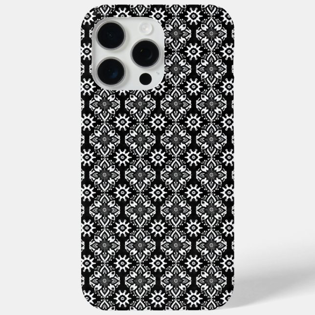 Boho Chic Schwarz-Weiß-Blumenmuster Case-Mate iPhone Hülle (Rückseite)