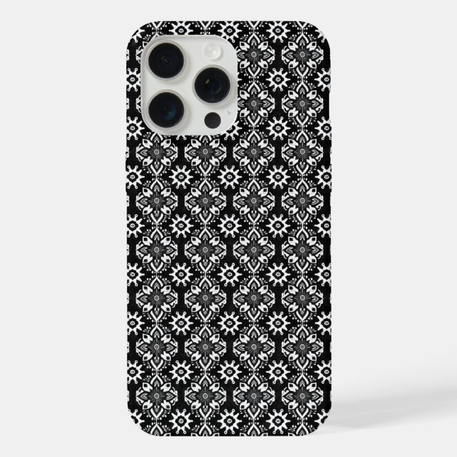 Boho Chic Schwarz-Weiß-Blumenmuster iPhone Hülle (Rückseite)