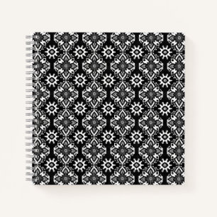 Boho Chic Schwarz-Weiß-Blumenmuster Notizbuch