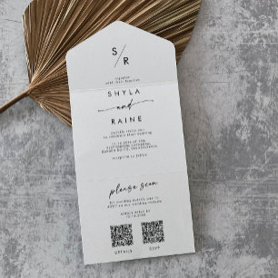 Boho-Chic-Schwarz-Weiß-Doppel-QR-Code-Hochzeit All In One Einladung