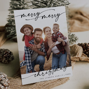 Boho Chic Schwarz-weiß Family Foto Niedlich Weihna Feiertagskarte