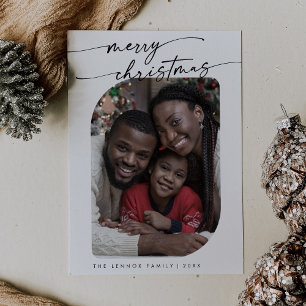 Boho Chic Schwarz-weißes Foto Niedlich Frohe Weihn Feiertagskarte