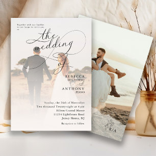 Boho Chic Script   Foto Overlay Wedding Einladung