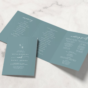 Boho Chic Seafoam Aquamarin Monogram Wedding Dreifach-gefaltete Programmkarte