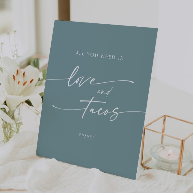 Boho Chic Seafoam Aquamarine Liebe Taco Bar Weddin Sockelschild (Boho Chic Seafoam Teal Love Taco Bar Wedding Pedestal Sign)