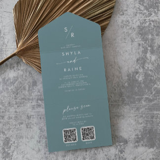 Boho Chic Seafoam Aquamariner Dual QR Code Hochzei All In One Einladung