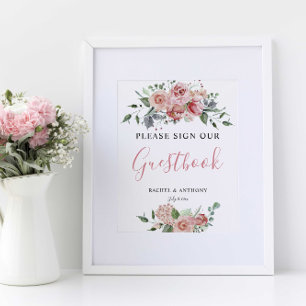 Boho Chic Sign Gästebuch Wedding Floral Pink
