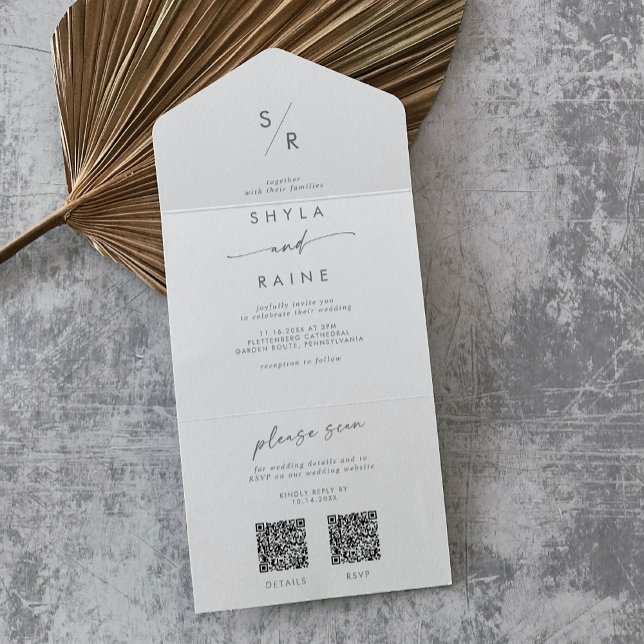Boho Chic Silver Gray Dual QR Code Wedding All In One Einladung (Von Creator hochgeladen)