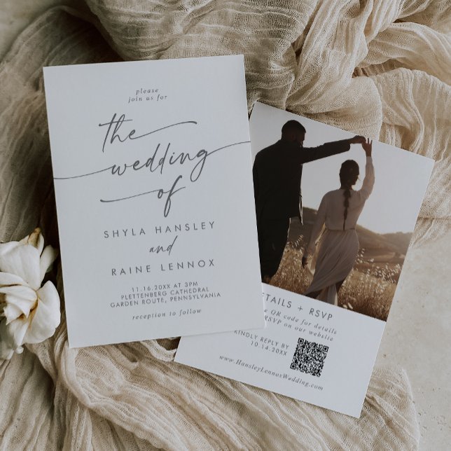 Boho Chic Silver Gray Foto QR Code Wedding Einladung (Boho Chic Silver Gray Photo QR Code Wedding Invitation)