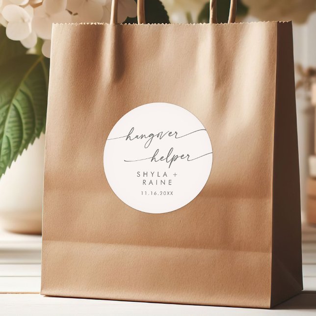 Boho Chic Silver Gray Hangover Helper Favor Runder Aufkleber (Von Creator hochgeladen)