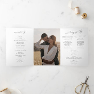 Boho Chic Silver Gray Monogram Wedding Dreifach-gefaltete Programmkarte