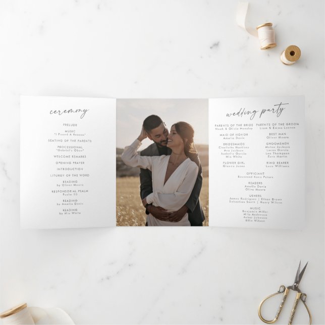 Boho Chic Silver Gray Monogram Wedding Dreifach-gefaltete Programmkarte (Innenseite)