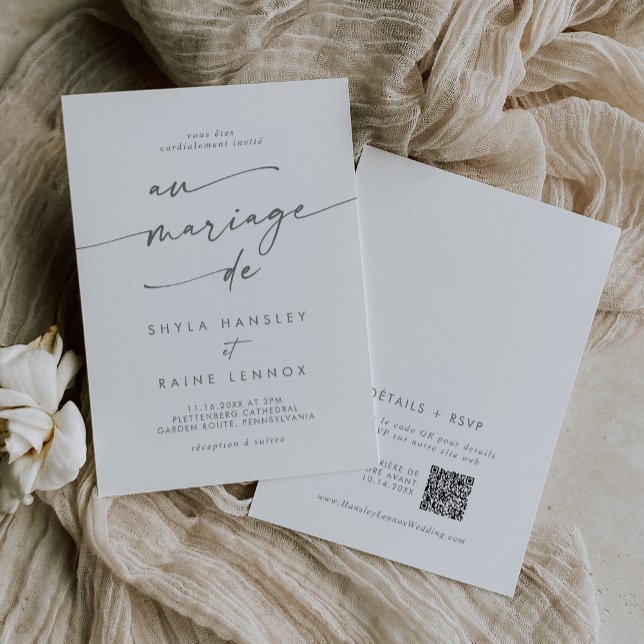 Boho Chic Silver Gray QR Code Französisch Hochzeit Einladung (Von Creator hochgeladen)