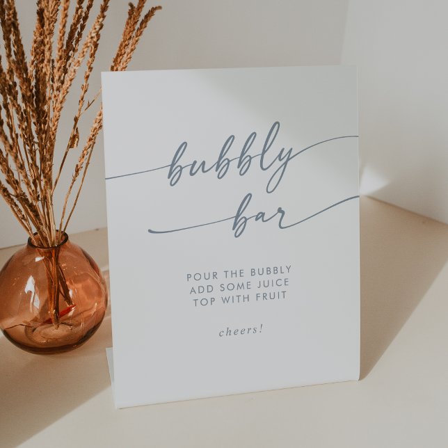 Boho Chic Slate Blue Bubbly Bar Wedding Sockelschild (Boho Chic Slate Blue Bubbly Bar Wedding Pedestal Sign)