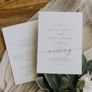 Boho Chic Slate Blue Front and Back Wedding Einladung
