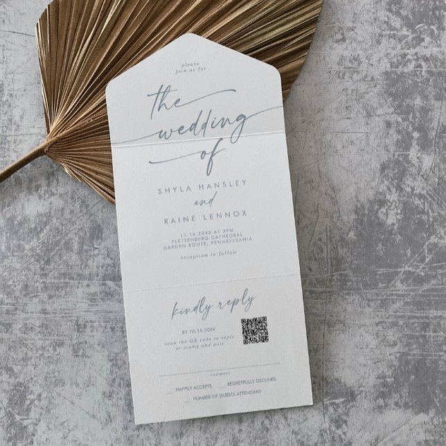 Boho Chic Slate Blue QR Code Mail bei Hochzeit All In One Einladung (Von Creator hochgeladen)