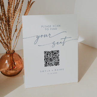 Boho Chic Slate Blue Seekarte QR Code Sockelschild