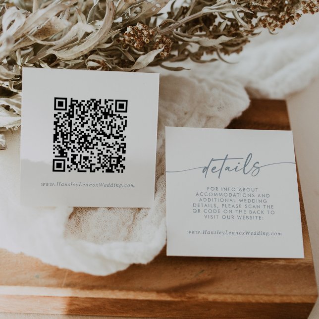 Boho Chic Slate Blue Wedding QR Code Details Begleitkarte (Von Creator hochgeladen)