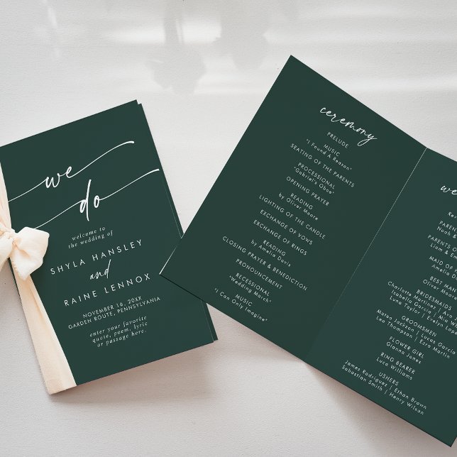Boho Chic Smarald Green wir falten Hochzeit Programm (Von Creator hochgeladen)
