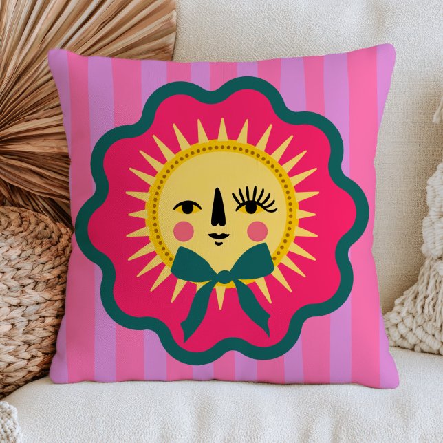 Boho-Chic-Sonnen-Gesicht Bunt Maximalist Gestreift Kissen (Von Creator hochgeladen)