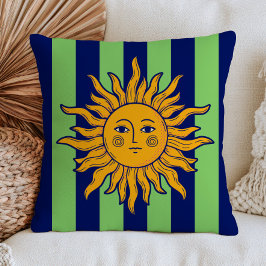 Boho Chic Sonnen-Gesicht Navy Blau & Grüne Streife Kissen