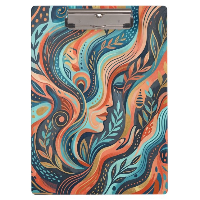 Boho Chic Spirituelle Göttin mit Blättern   Klemmbrett (Vorderseite)
