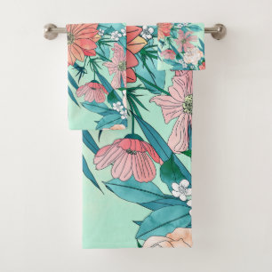 Boho chic Spring Garden Blume Illustration Badhandtuch Set