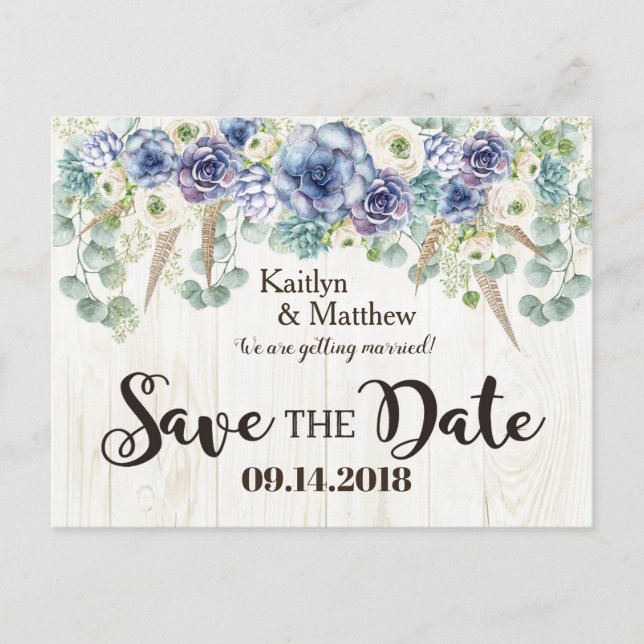Boho Chic succulent Eucalyptus Save the Date Ankündigungspostkarte (Vorderseite)