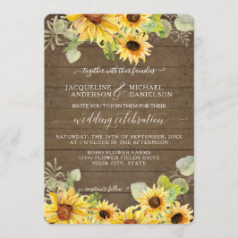 BOHO Chic Sunflower Eukalyptus Leaf Wedding Einladung
