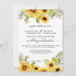 BOHO Chic Sunflower Eukalyptus Leaf Wedding Einladung