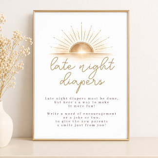 Boho Chic Sunshine Baby Shower Late Night Diapers Poster