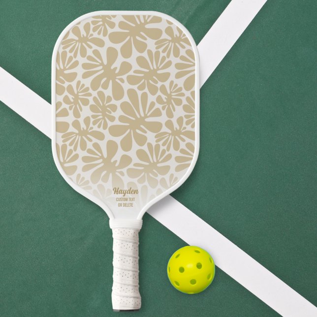 Boho Chic Tan Floral Muster Benutzerdefinierter Te Pickleball Schläger (Von Creator hochgeladen)